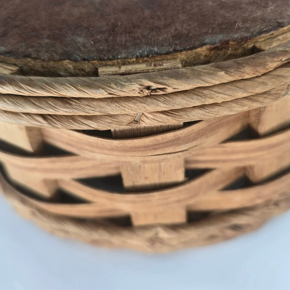 Vintage Pyrex Woven Wood Casserole Basket Round Trivet Holder Brown 9.5 Inch